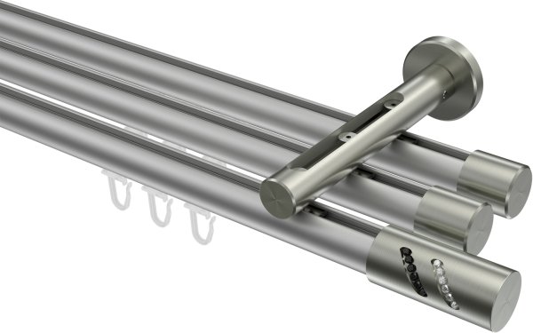 Innenlauf Gardinenstange Aluminium / Metall 20 mm Ø 3-läufig SITENO - Zoena Silbergrau / Edelstahl-Optik 100 cm