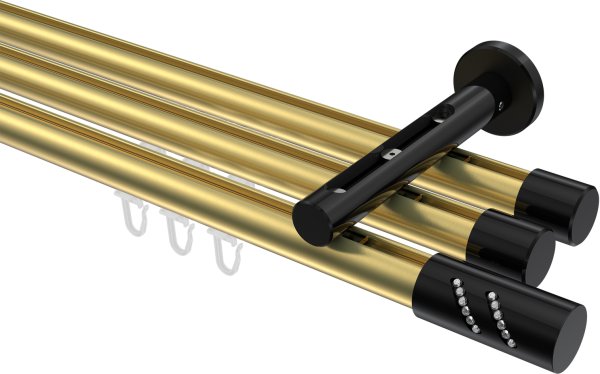 Innenlauf Gardinenstange Aluminium / Metall 20 mm Ø 3-läufig SITENO - Zoena Messing-Optik / Schwarz 100 cm