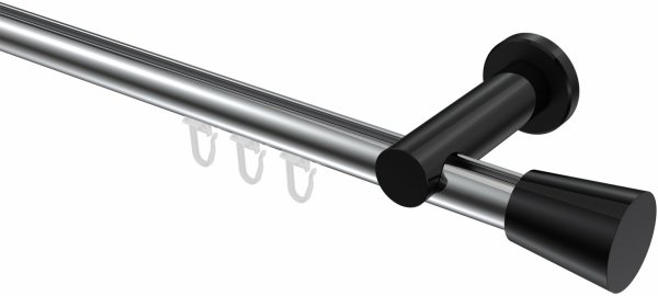 Innenlauf Gardinenstange Aluminium / Metall 20 mm Ø PLATON - Sitra Chrom / Schwarz 100 cm