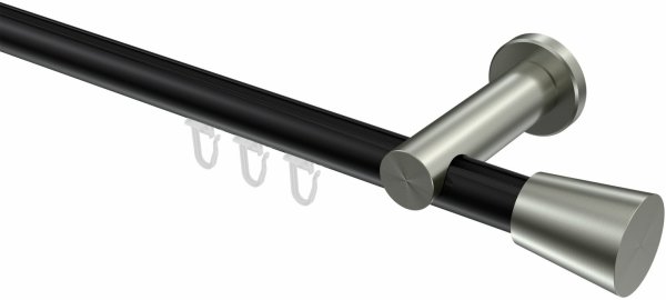 Innenlauf Gardinenstange Aluminium / Metall 20 mm Ø PLATON - Sitra Schwarz / Edelstahl-Optik 100 cm