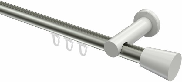 Innenlauf Gardinenstange Aluminium / Metall 20 mm Ø PLATON - Sitra Edelstahl-Optik / Weiß 100 cm