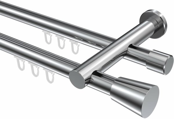 Innenlauf Gardinenstange Aluminium / Metall 20 mm Ø 2-läufig PLATON - Sitra Chrom 100 cm