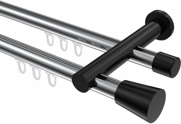 Innenlauf Gardinenstange Aluminium / Metall 20 mm Ø 2-läufig PLATON - Sitra Chrom / Schwarz 100 cm