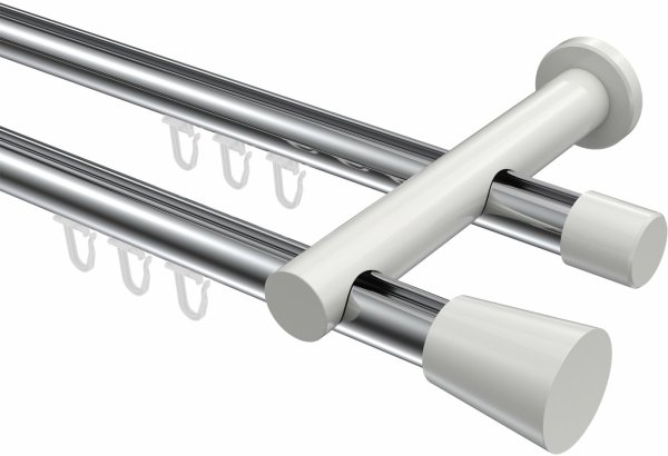 Innenlauf Gardinenstange Aluminium / Metall 20 mm Ø 2-läufig PLATON - Sitra Chrom / Weiß 100 cm