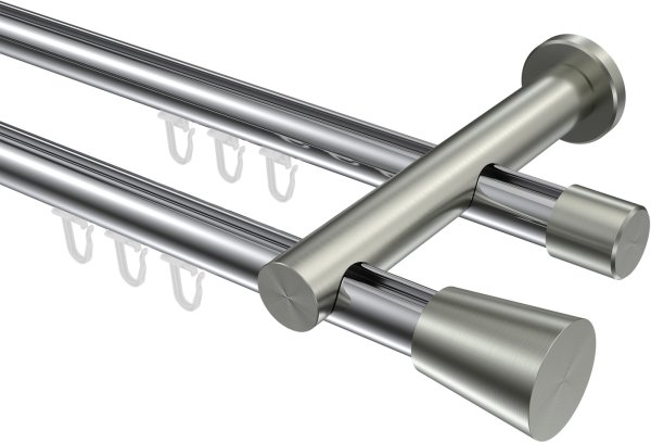 Innenlauf Gardinenstange Aluminium / Metall 20 mm Ø 2-läufig PLATON - Sitra Chrom / Edelstahl-Optik 100 cm