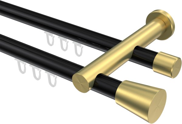 Innenlauf Gardinenstange Aluminium / Metall 20 mm Ø 2-läufig PLATON - Sitra Schwarz / Messing-Optik 100 cm