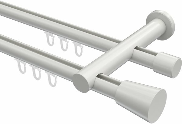 Innenlauf Gardinenstange Aluminium / Metall 20 mm Ø 2-läufig PLATON - Sitra Weiß 100 cm