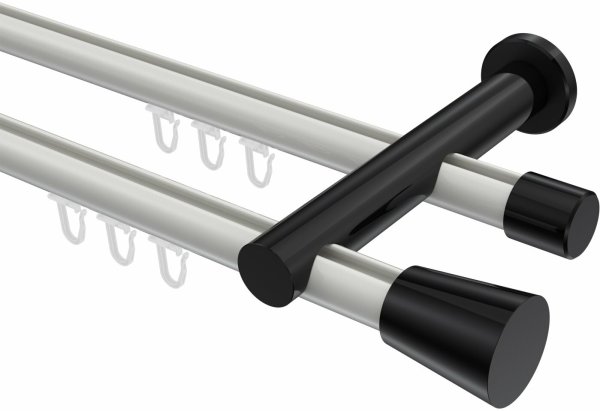 Innenlauf Gardinenstange Aluminium / Metall 20 mm Ø 2-läufig PLATON - Sitra Weiß / Schwarz 100 cm