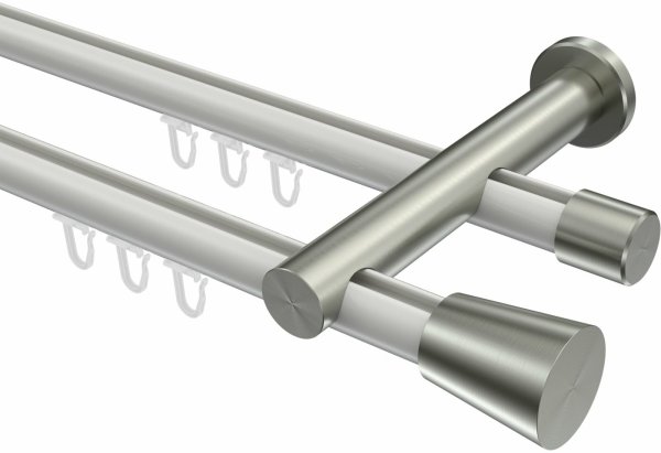 Innenlauf Gardinenstange Aluminium / Metall 20 mm Ø 2-läufig PLATON - Sitra Weiß / Edelstahl-Optik 100 cm