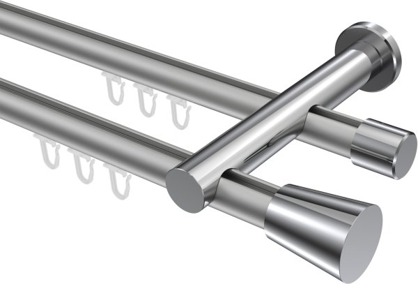 Innenlauf Gardinenstange Aluminium / Metall 20 mm Ø 2-läufig PLATON - Sitra Silbergrau / Chrom 100 cm
