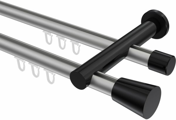 Innenlauf Gardinenstange Aluminium / Metall 20 mm Ø 2-läufig PLATON - Sitra Silbergrau / Schwarz 100 cm