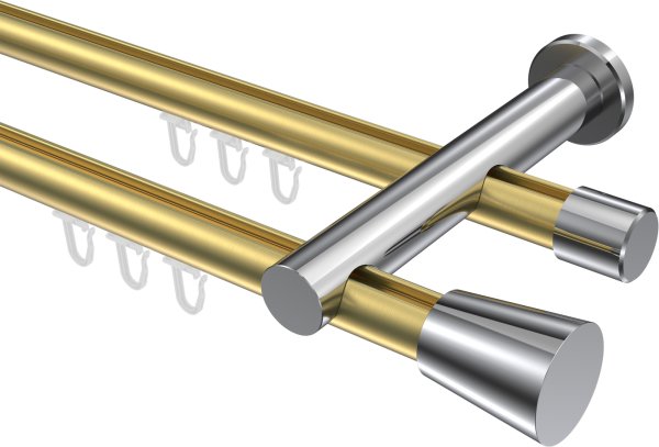 Innenlauf Gardinenstange Aluminium / Metall 20 mm Ø 2-läufig PLATON - Sitra Messing-Optik / Chrom 100 cm