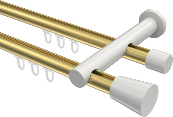 Innenlauf Gardinenstange Aluminium / Metall 20 mm Ø 2-läufig PLATON - Sitra Messing-Optik / Weiß 100 cm
