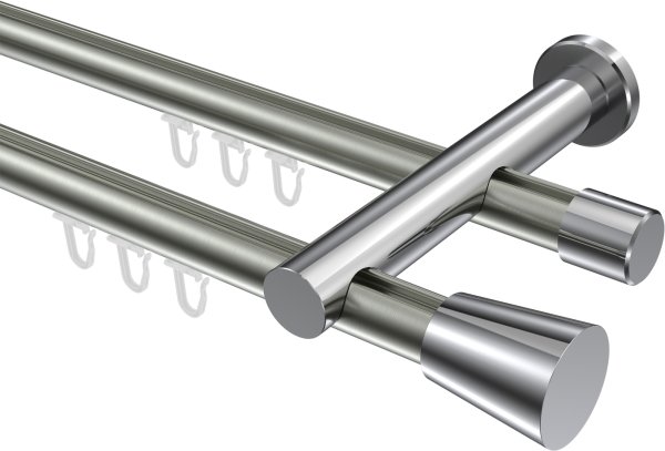 Innenlauf Gardinenstange Aluminium / Metall 20 mm Ø 2-läufig PLATON - Sitra Edelstahl-Optik / Chrom 100 cm