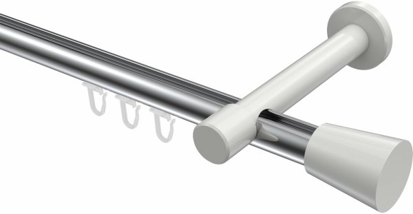 Innenlauf Gardinenstange Aluminium / Metall 20 mm Ø PRESTIGE - Sitra Chrom / Weiß 100 cm