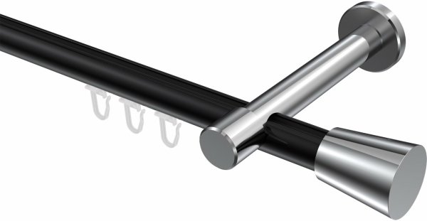 Innenlauf Gardinenstange Aluminium / Metall 20 mm Ø PRESTIGE - Sitra Schwarz / Chrom 100 cm