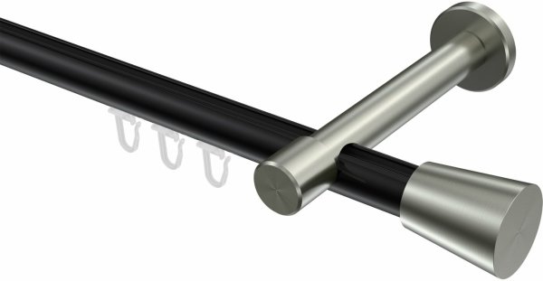 Innenlauf Gardinenstange Aluminium / Metall 20 mm Ø PRESTIGE - Sitra Schwarz / Edelstahl-Optik 100 cm