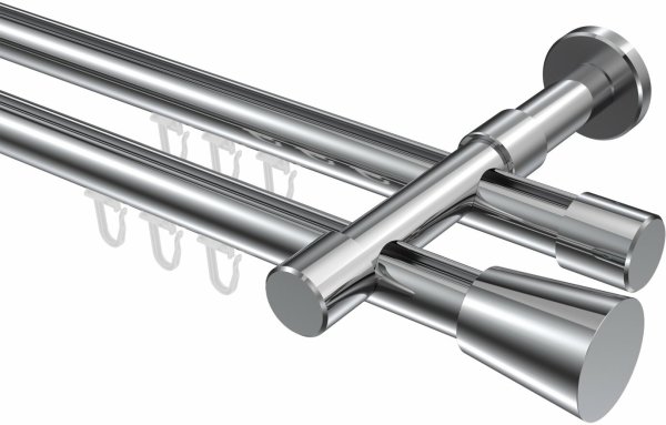 Innenlauf Gardinenstange Aluminium / Metall 20 mm Ø 2-läufig PRESTIGE - Sitra Chrom 100 cm