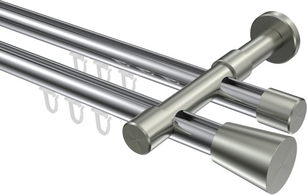 Innenlauf Gardinenstange Aluminium / Metall 20 mm Ø 2-läufig PRESTIGE - Sitra Chrom / Edelstahl-Optik 100 cm