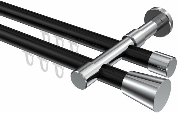 Innenlauf Gardinenstange Aluminium / Metall 20 mm Ø 2-läufig PRESTIGE - Sitra Schwarz / Chrom 100 cm