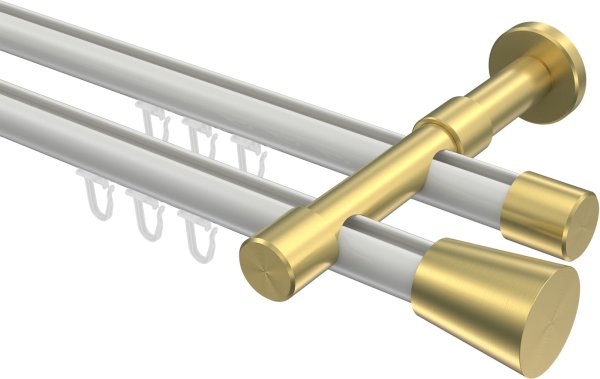 Innenlauf Gardinenstange Aluminium / Metall 20 mm Ø 2-läufig PRESTIGE - Sitra Weiß / Messing-Optik 100 cm