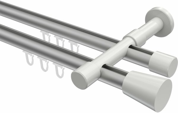 Innenlauf Gardinenstange Aluminium / Metall 20 mm Ø 2-läufig PRESTIGE - Sitra Silbergrau / Weiß 100 cm
