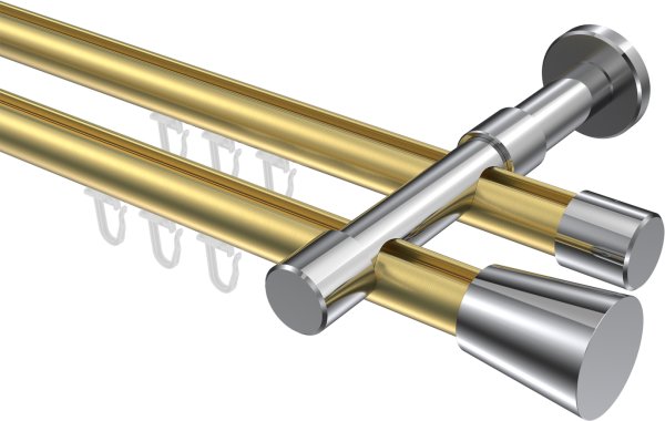 Innenlauf Gardinenstange Aluminium / Metall 20 mm Ø 2-läufig PRESTIGE - Sitra Messing-Optik / Chrom 100 cm