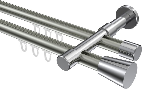 Innenlauf Gardinenstange Aluminium / Metall 20 mm Ø 2-läufig PRESTIGE - Sitra Edelstahl-Optik / Chrom 100 cm
