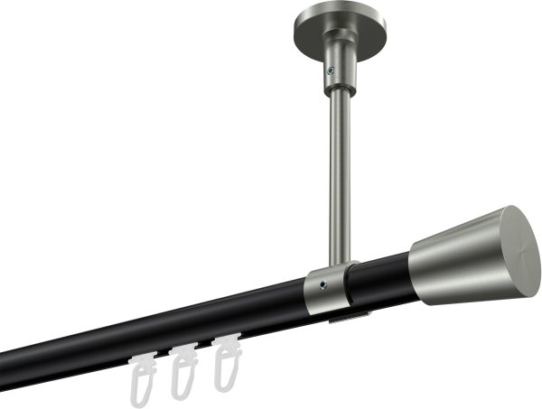 Innenlauf Gardinenstange Aluminium / Metall 20 mm Ø SONETTE - Sitra Schwarz / Edelstahl-Optik 100 cm