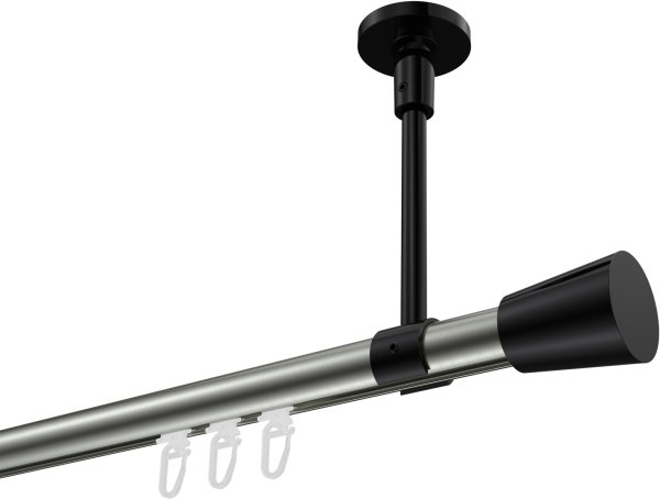Innenlauf Gardinenstange Aluminium / Metall 20 mm Ø SONETTE - Sitra Edelstahl-Optik / Schwarz 100 cm