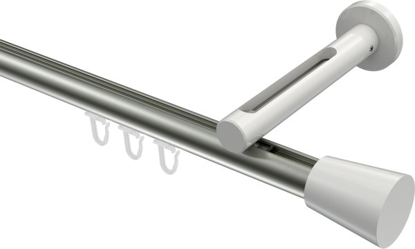 Innenlauf Gardinenstange Aluminium / Metall 20 mm Ø SITENO - Sitra Edelstahl-Optik / Weiß 100 cm