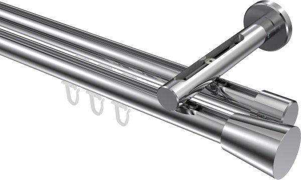 Innenlauf Gardinenstange Aluminium / Metall 20 mm Ø 2-läufig SITENO - Sitra Chrom 100 cm