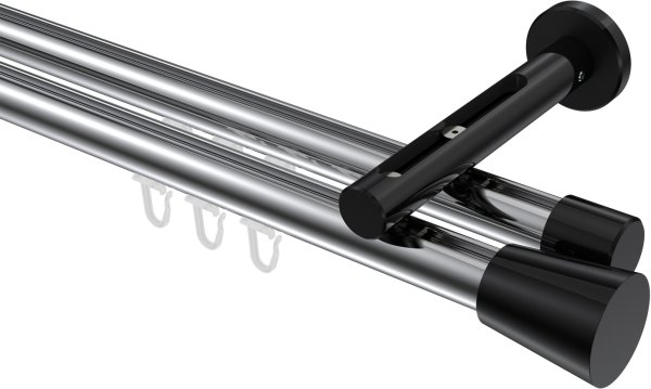 Innenlauf Gardinenstange Aluminium / Metall 20 mm Ø 2-läufig SITENO - Sitra Chrom / Schwarz 100 cm