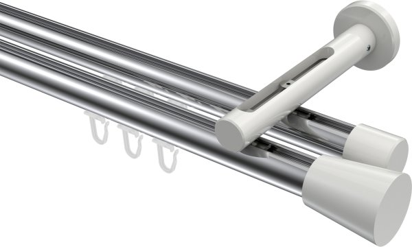 Innenlauf Gardinenstange Aluminium / Metall 20 mm Ø 2-läufig SITENO - Sitra Chrom / Weiß 100 cm