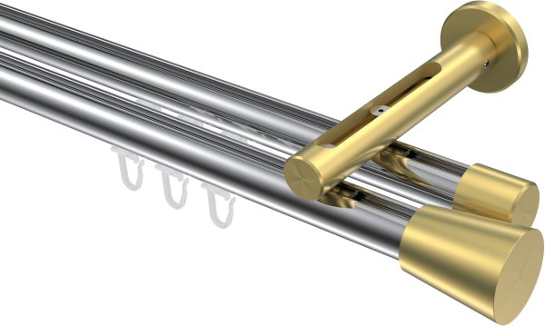 Innenlauf Gardinenstange Aluminium / Metall 20 mm Ø 2-läufig SITENO - Sitra Chrom / Messing-Optik 100 cm