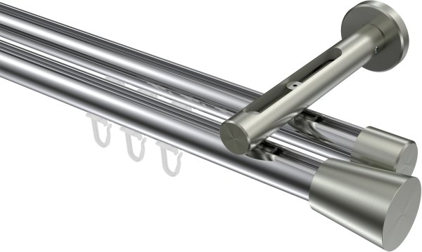 Innenlauf Gardinenstange Aluminium / Metall 20 mm Ø 2-läufig SITENO - Sitra Chrom / Edelstahl-Optik 100 cm