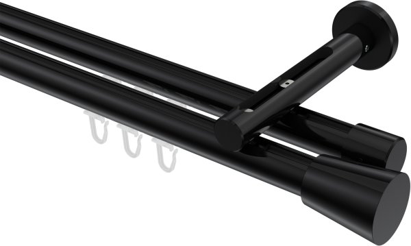 Innenlauf Gardinenstange Aluminium / Metall 20 mm Ø 2-läufig SITENO - Sitra Schwarz 100 cm