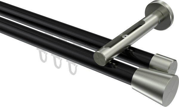 Innenlauf Gardinenstange Aluminium / Metall 20 mm Ø 2-läufig SITENO - Sitra Schwarz / Edelstahl-Optik 100 cm