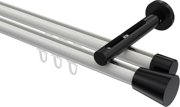 Innenlauf Gardinenstange Aluminium / Metall 20 mm Ø 2-läufig SITENO - Sitra Weiß / Schwarz 100 cm