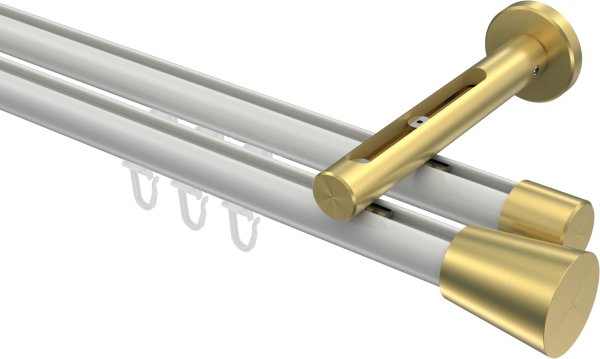 Innenlauf Gardinenstange Aluminium / Metall 20 mm Ø 2-läufig SITENO - Sitra Weiß / Messing-Optik 100 cm