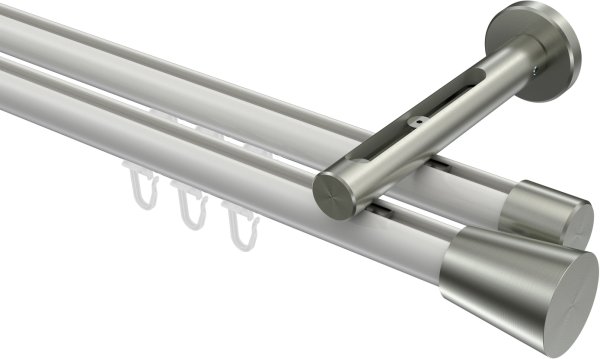 Innenlauf Gardinenstange Aluminium / Metall 20 mm Ø 2-läufig SITENO - Sitra Weiß / Edelstahl-Optik 100 cm