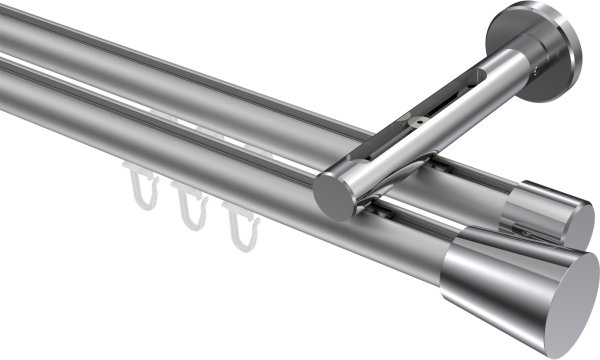 Innenlauf Gardinenstange Aluminium / Metall 20 mm Ø 2-läufig SITENO - Sitra Silbergrau / Chrom 100 cm