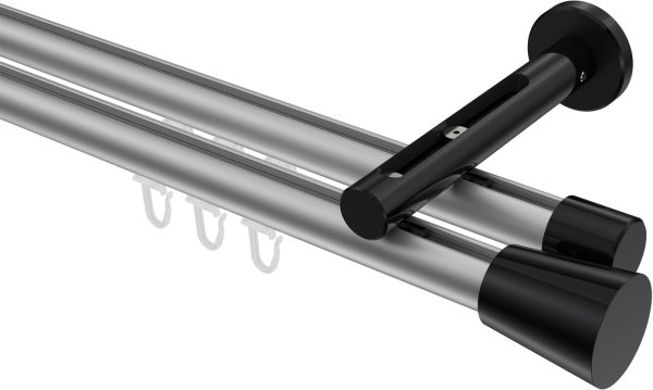Innenlauf Gardinenstange Aluminium / Metall 20 mm Ø 2-läufig SITENO - Sitra Silbergrau / Schwarz 100 cm