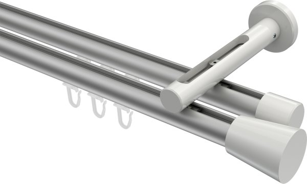 Innenlauf Gardinenstange Aluminium / Metall 20 mm Ø 2-läufig SITENO - Sitra Silbergrau / Weiß 100 cm