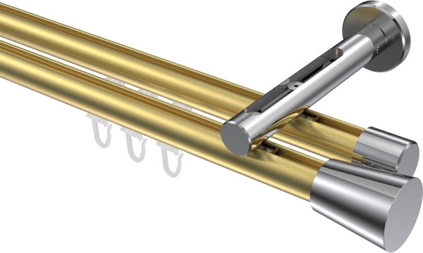 Innenlauf Gardinenstange Aluminium / Metall 20 mm Ø 2-läufig SITENO - Sitra Messing-Optik / Chrom 100 cm