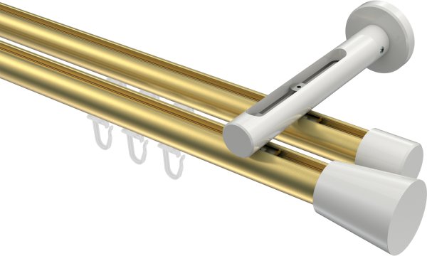 Innenlauf Gardinenstange Aluminium / Metall 20 mm Ø 2-läufig SITENO - Sitra Messing-Optik / Weiß 100 cm