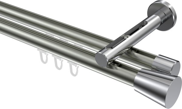 Innenlauf Gardinenstange Aluminium / Metall 20 mm Ø 2-läufig SITENO - Sitra Edelstahl-Optik / Chrom 100 cm