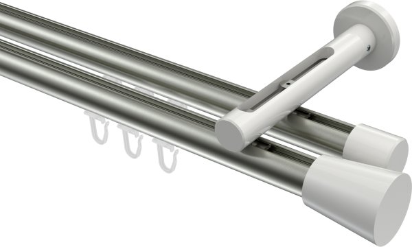Innenlauf Gardinenstange Aluminium / Metall 20 mm Ø 2-läufig SITENO - Sitra Edelstahl-Optik / Weiß 100 cm
