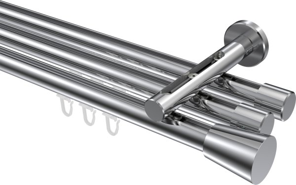 Innenlauf Gardinenstange Aluminium / Metall 20 mm Ø 3-läufig SITENO - Sitra Chrom 100 cm