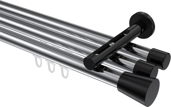 Innenlauf Gardinenstange Aluminium / Metall 20 mm Ø 3-läufig SITENO - Sitra Chrom / Schwarz 100 cm